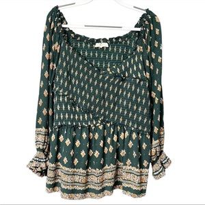 A Beautiful Soul by Altar’d State Smocked Wrap Front Pullover Boho Chic Blouse
